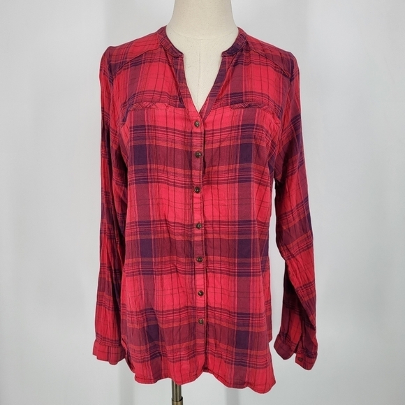 Plaid Flannel Button Down Shirt Red Maurices 0X - Picture 5 of 5